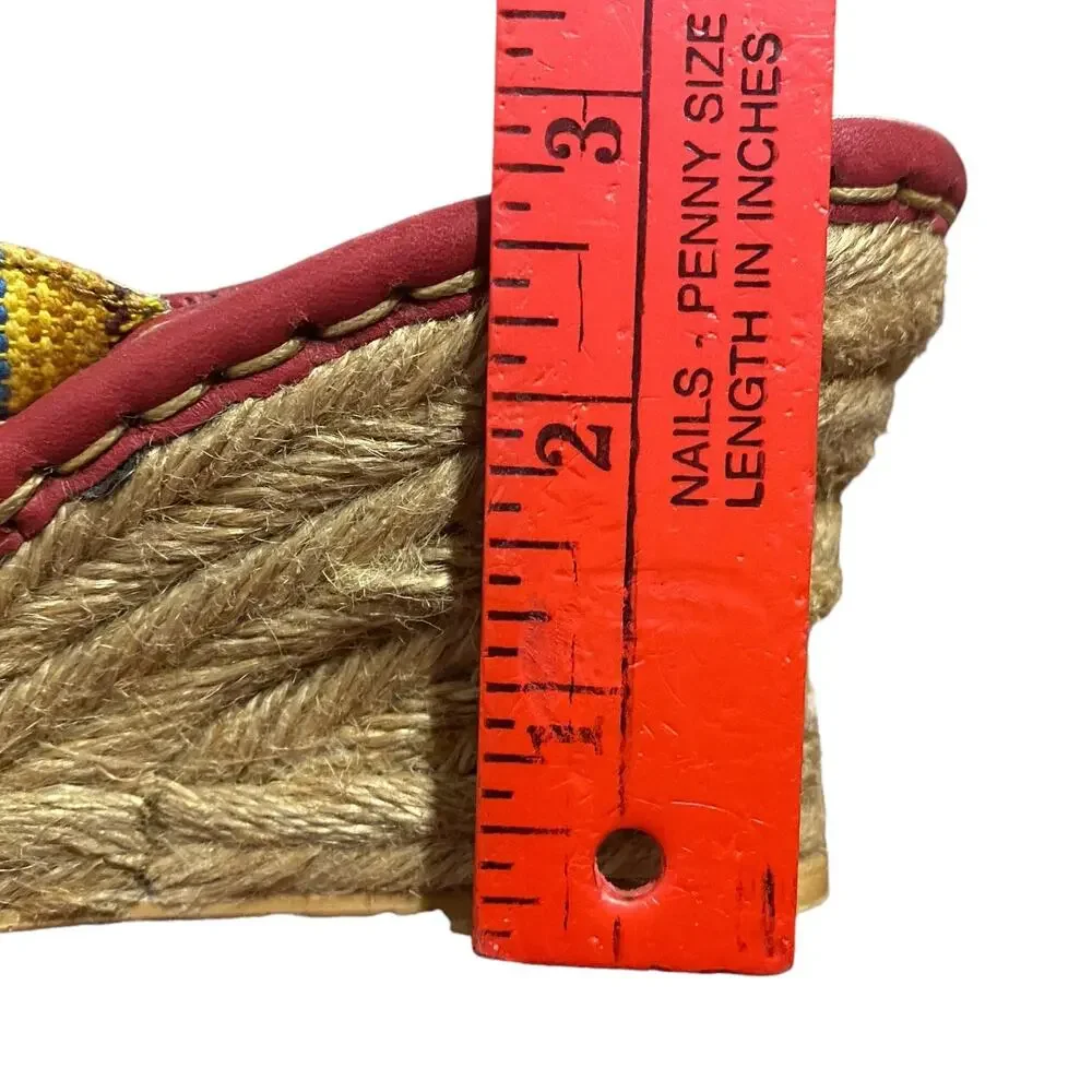 BORN Drilles 8 / 39 Striped Espadrilles Wedge Mule Open Toe Red Bow W5850